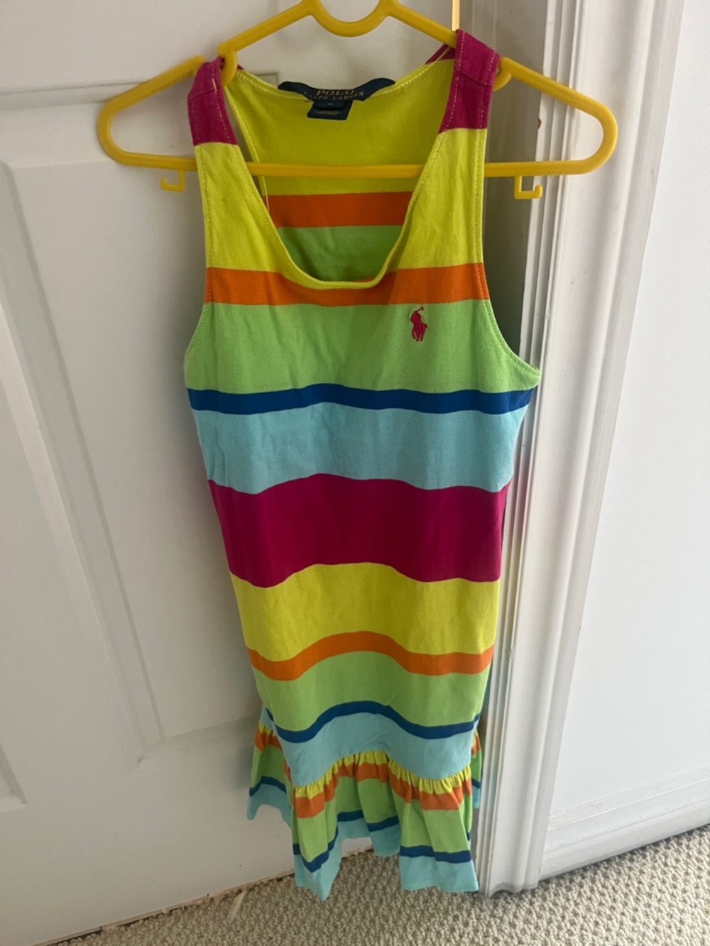 Kids Ralph Lauren Neon Multicolor Striped Tank Dress - Lime, Pink, Blue